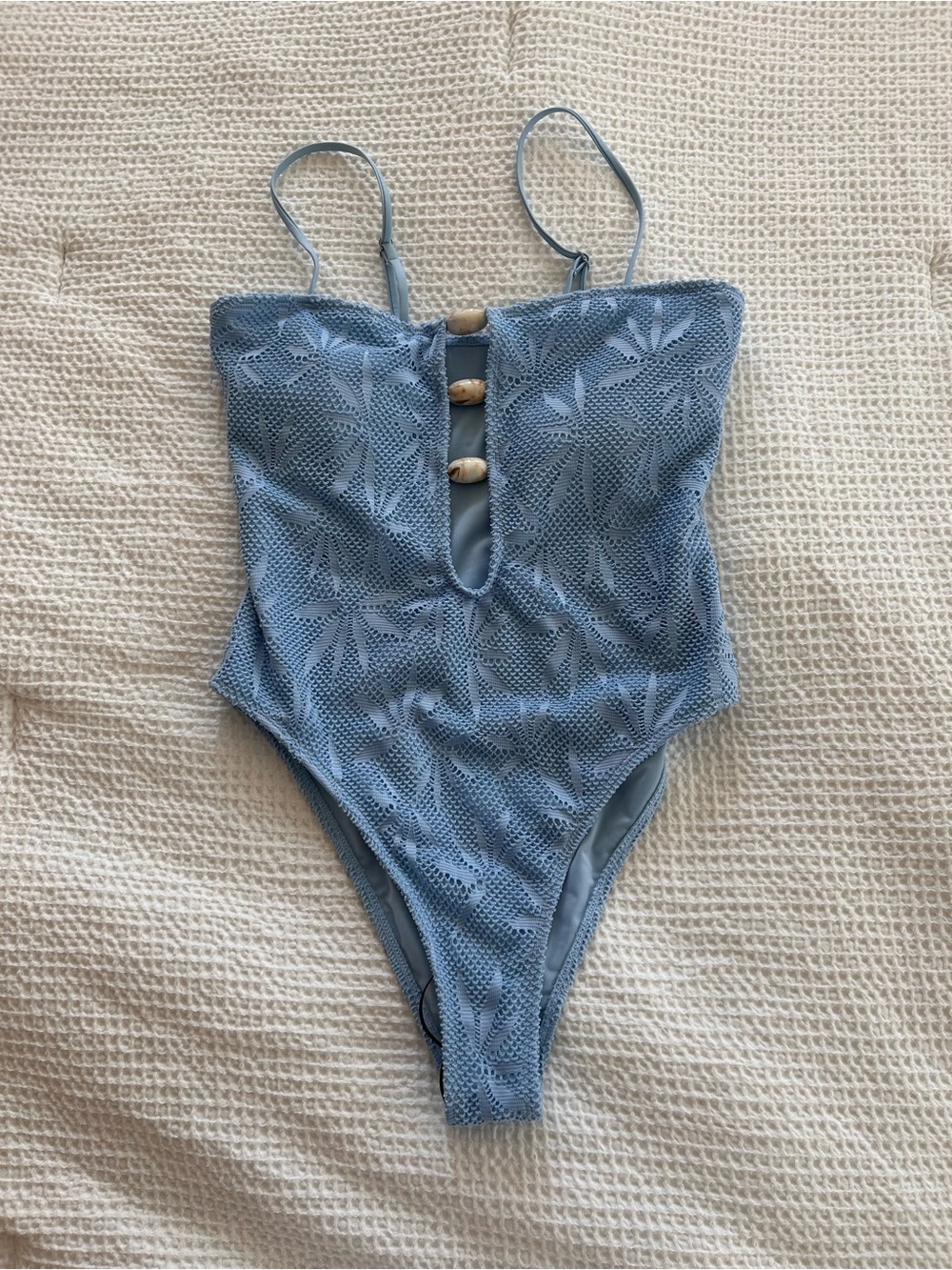Women’s Blue One-Piece Swimsuit with Shell Accent